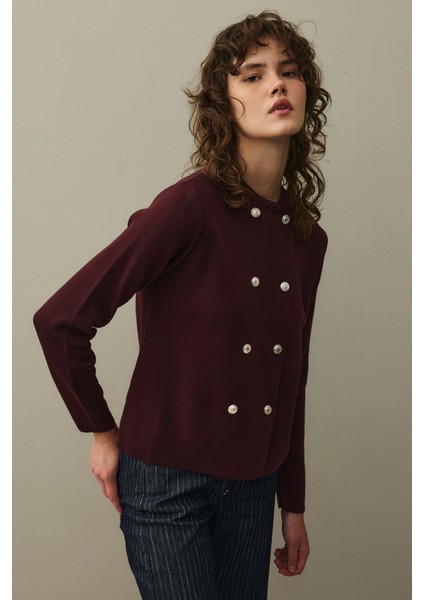 Çift Düğme Crop Hırka Bordo indirimleri