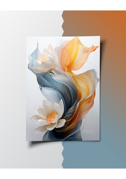 Çerçevesiz Poster, Soyut Modern Çiçek 3'lü Poster Seti,turuncu,mavi Dekoratif Duvar Posteri fiyatları