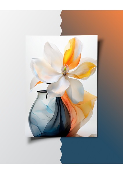 Çerçevesiz Poster, Soyut Modern Çiçek 3'lü Poster Seti,turuncu,mavi Dekoratif Duvar Posteri modelleri