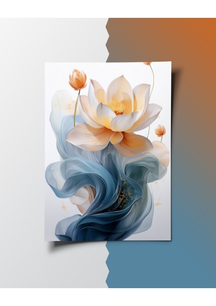 Çerçevesiz Poster, Soyut Modern Çiçek 3'lü Poster Seti,turuncu,mavi Dekoratif Duvar Posteri fırsatları