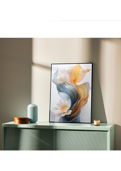 Çerçevesiz Poster, Soyut Modern Çiçek 3'lü Poster Seti,turuncu,mavi Dekoratif Duvar Posteri