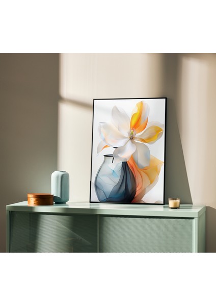 Çerçevesiz Poster, Soyut Modern Çiçek 3'lü Poster Seti,turuncu,mavi Dekoratif Duvar Posteri