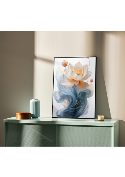 Çerçevesiz Poster, Soyut Modern Çiçek 3'lü Poster Seti,turuncu,mavi Dekoratif Duvar Posteri