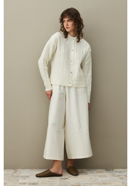 Saç Örgü Crop Hırka Ekru