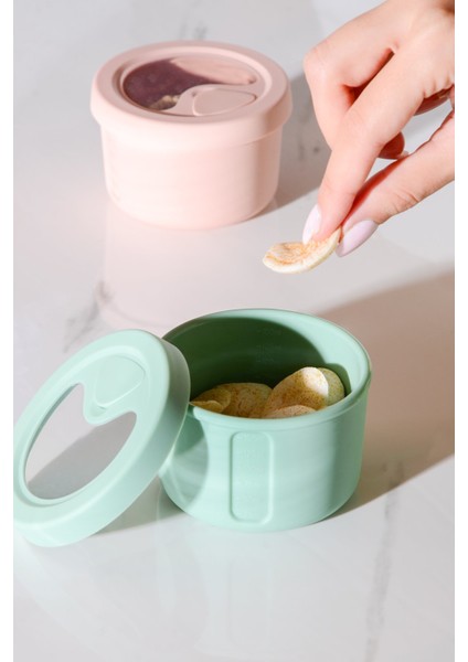 Pastel Hava Sızdırmaz Yuvarlak Silikon Saklama Kabı 150 ml | Yeşil