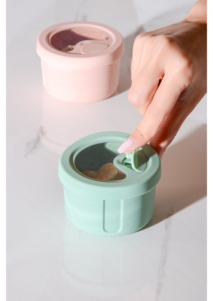 Pastel Hava Sızdırmaz Yuvarlak Silikon Saklama Kabı 150 ml | Yeşil modelleri