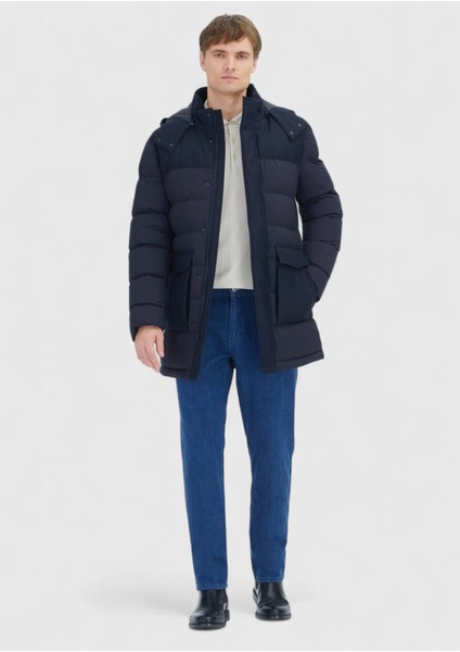 Lacivert Regular Fit Kapüşonlu Klasik Dokuma Kaban fiyatları