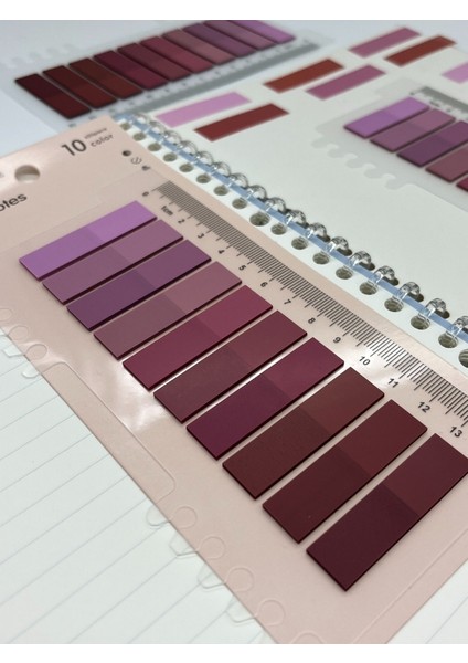 10 Renkli Cetvelli Bordo Tonları Indeks Sticker/index/postit/post-It/kitap Ayracı/not Kağıdı modelleri