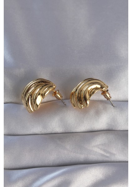 Pirinç Gold Renk Tırtıklı Bombe Model Küpe