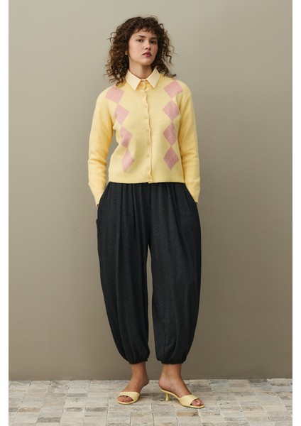 Baklava Desenli Hırka Sarı