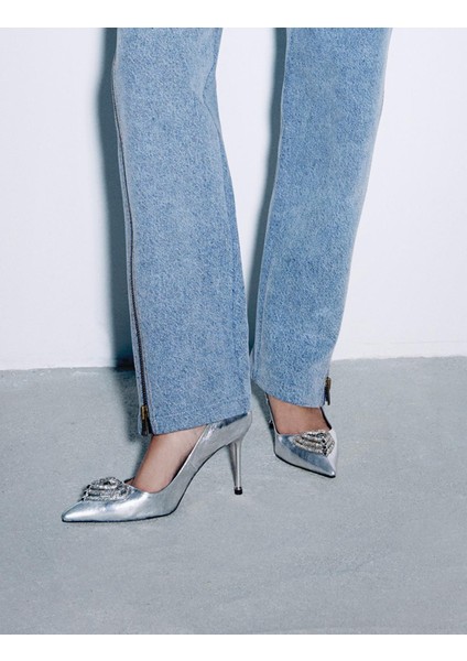 Anessa Hakiki Rugan Deri Gümüş Kadın Topuklu Ayakkabı