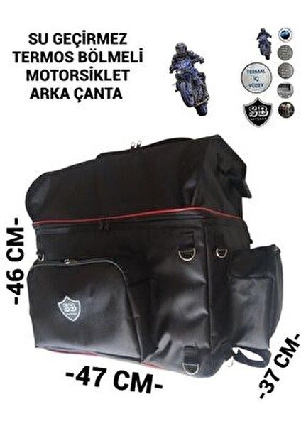 Termoslu Motosiklet Arka Çanta Su Geçirmez 46x47x37 cm Dayanıklı Siyah Kumaş indirimleri