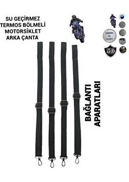 Termoslu Motosiklet Arka Çanta Su Geçirmez 46x47x37 cm Dayanıklı Siyah Kumaş