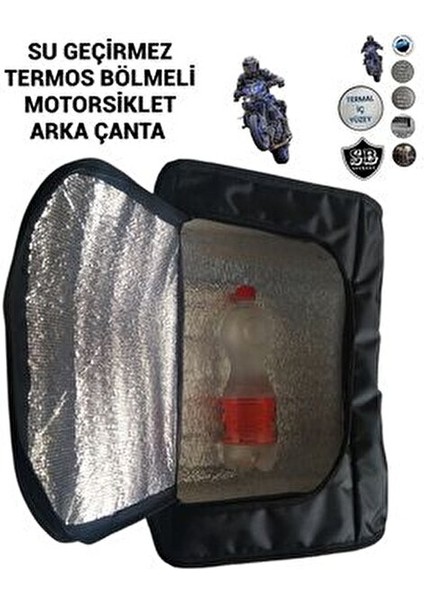 Termoslu Motosiklet Arka Çanta Su Geçirmez 46x47x37 cm Dayanıklı Siyah Kumaş