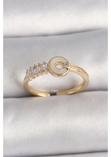 Pirinç Gold Renk Zirkon Taşlı Ayarlanabilir Kadın Yüzük