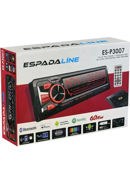 Espada Lıne ES-P3007 Bluetooth Oto Teyp - 60WX4 Çıkışlı Mp3/usb/aux/fm