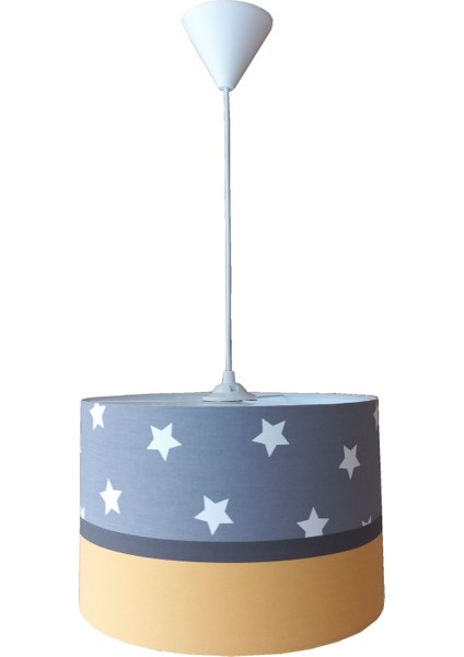 Gri Yıldızlı Sarı M-345 Kumaş Kaplama Çocuk Odası ve Bebek Odası Avize Aydınlatma Sarkıt fiyatları