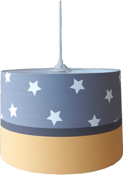 Gri Yıldızlı Sarı M-345 Kumaş Kaplama Çocuk Odası ve Bebek Odası Avize Aydınlatma Sarkıt modelleri