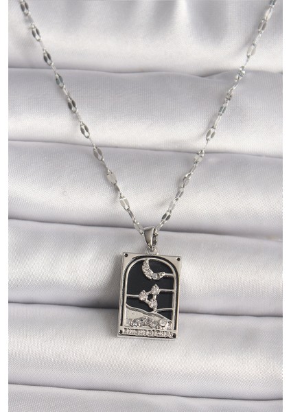 316L Çelik Gümüş Renk Zirkon Taşlı Ay Figürlü Taror Model Kadın Kolye fiyatları