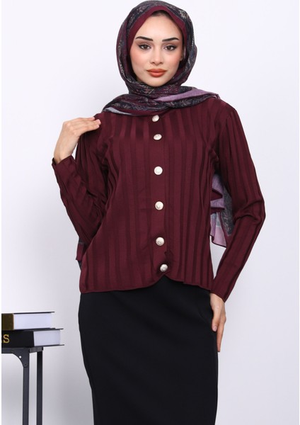 Mürdüm Soğuk İplik Düğmeli Hırka