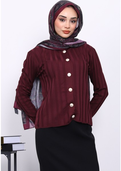 Mürdüm Soğuk İplik Düğmeli Hırka modelleri