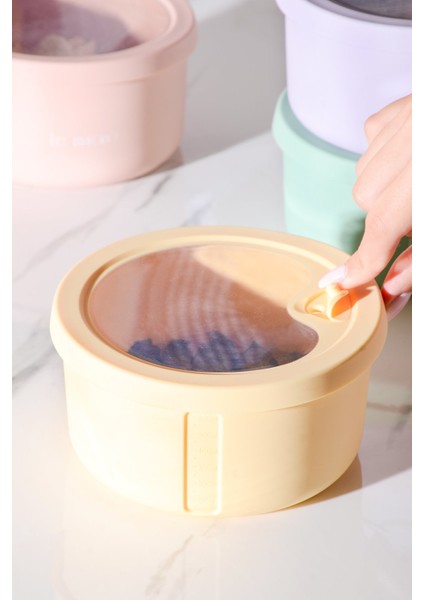 Pastel Hava Sızdırmaz Yuvarlak Silikon Saklama Kabı 600 ml | Sarı modelleri