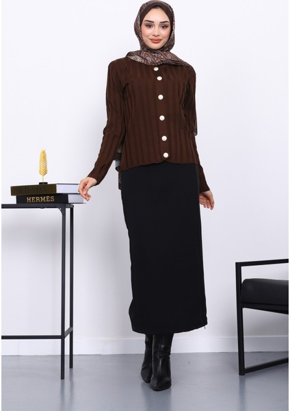 Kahverengi Soğuk İplik Düğmeli Hırka fiyatları