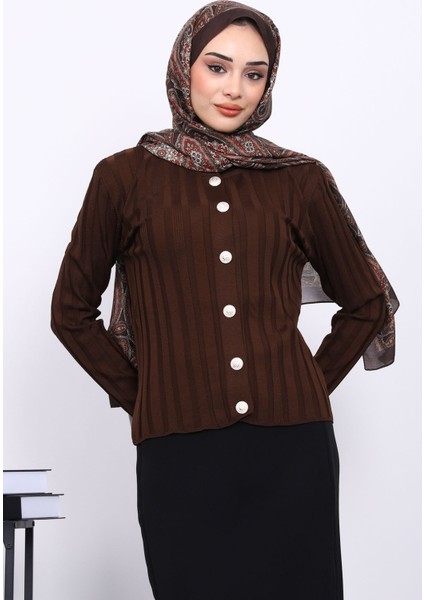Kahverengi Soğuk İplik Düğmeli Hırka modelleri