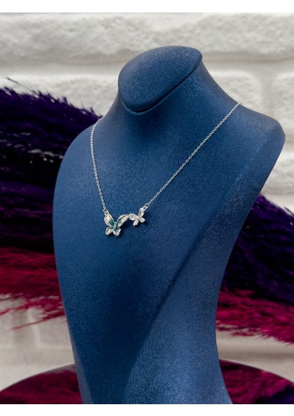 925 Ayar Gümüş Özel Tasarım Mineli Sıralı Kelebek Desenli Popüler Kadın Kolye modelleri