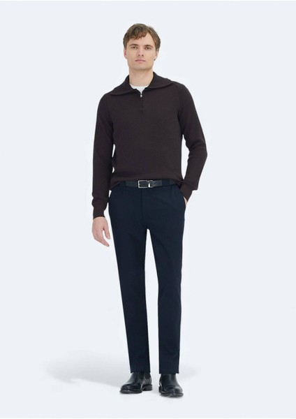 Mürdüm Yarım Balıkçı Yaka Düz Örgü Yün Karışımlı Triko Kazak fiyatları