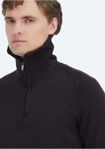 Mürdüm Yarım Balıkçı Yaka Düz Örgü Yün Karışımlı Triko Kazak modelleri