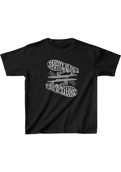 Unisex Çocuk Baskılı T-Shirt - Siyah -Vlmr