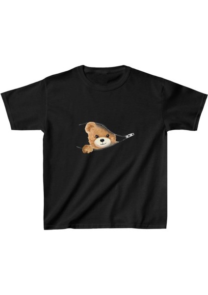 Unisex Çocuk Baskılı T-Shirt - Siyah -Vlmr