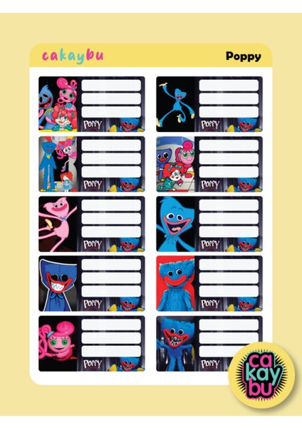Poppy Okul Defter Etiket Yapıştırma Sticker A4 Boyutlarında 1 Sayfa