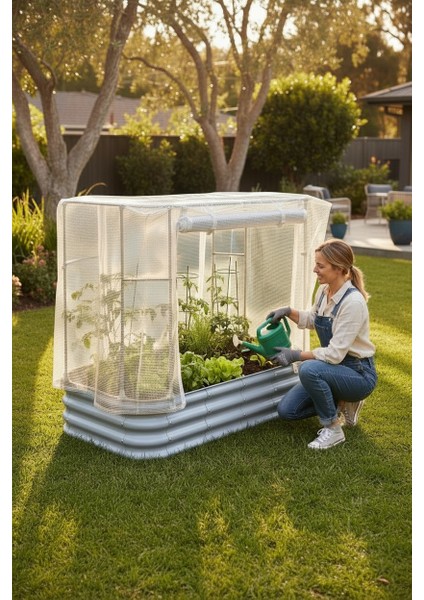 Seralı Modüler Yükseltilmiş Bahçe Yatağı Yükseltilmiş Sebze Yatağı No:7 (140X85) Gri