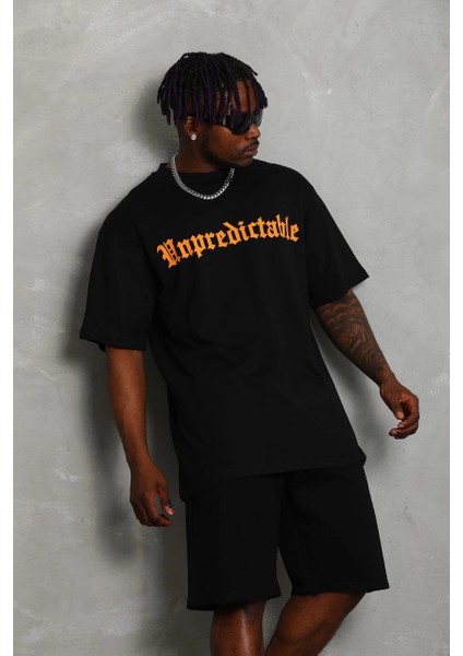 Unisex Oversize Baskılı Bisiklet Yaka T-Shirt - Siyah -Vlmr fiyatları