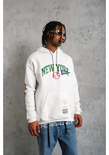 Erkek Baskılı Kapüşonlu Sweatshirt - Beyaz -Vlmr fiyatları