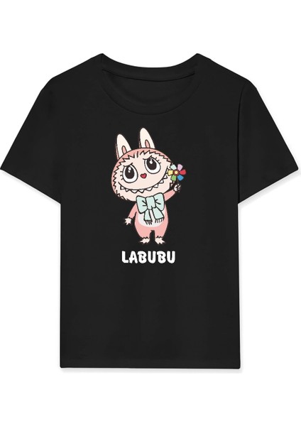 Kız Labubu Çocuk Baskılı T-Shirt - Siyah -Vlmr