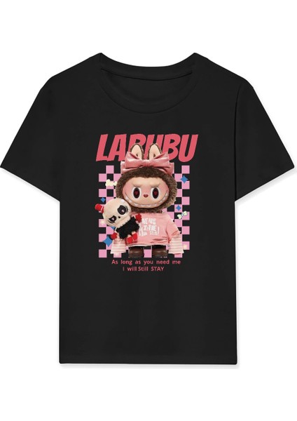 Kız Labubu Çocuk Baskılı T-Shirt - Siyah -Vlmr