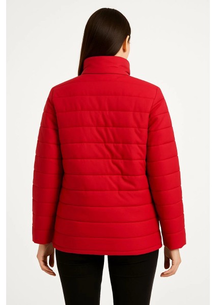 Kadın Bomber Mont Ceket - Su Itici Kumaş, Kapitone Astarlı, Fermuarlı, Kışlık - Kırmızı -Vlmr fiyatları