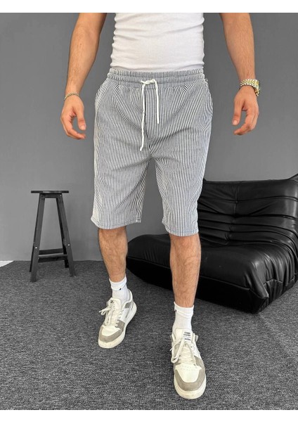 Su Yolu Çizgili Ön Arka Cepli Şort Yazlık Nefes Alabilir - Gri -Vlmr fiyatları