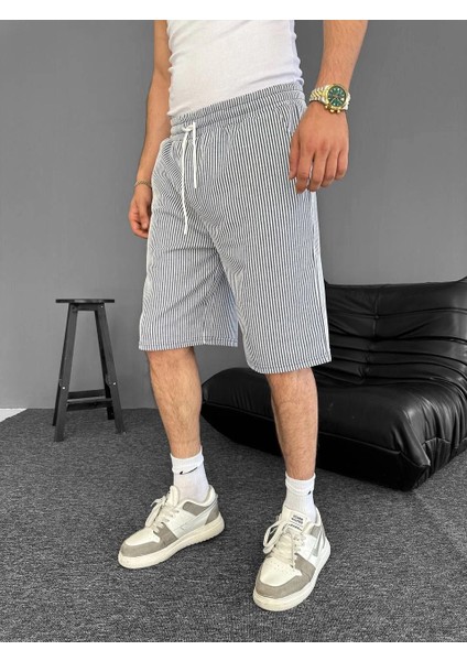 Su Yolu Çizgili Ön Arka Cepli Şort Yazlık Nefes Alabilir - Gri -Vlmr modelleri