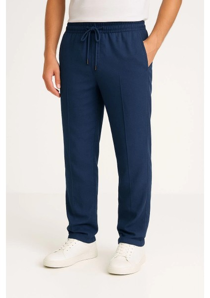 Erkek Keten Pantolon - Lacivert -Vlmr