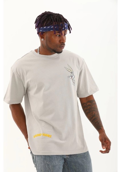 Unisex Oversize Baskılı Bisiklet Yaka T-Shirt - Gri -Vlmr fiyatları