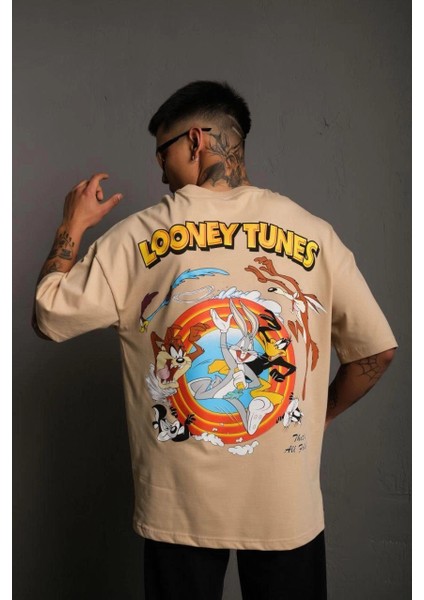 Erkek Dijital Baskılı T-Shirt - Bej -Vlmr