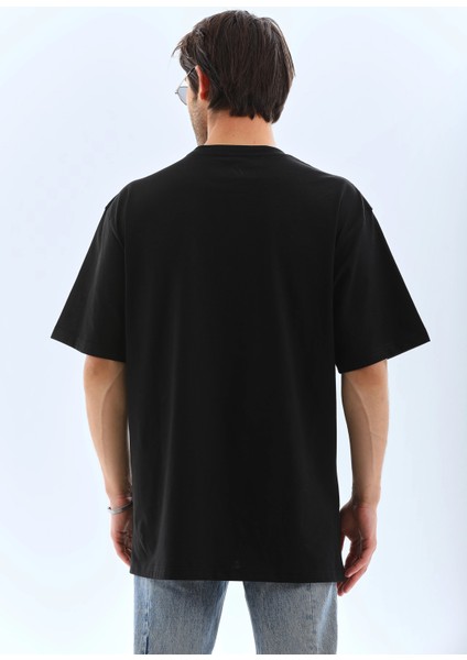 Unisex Oversize Taşlı Bisiklet Yaka T-Shirt - Siyah -Vlmr fiyatları