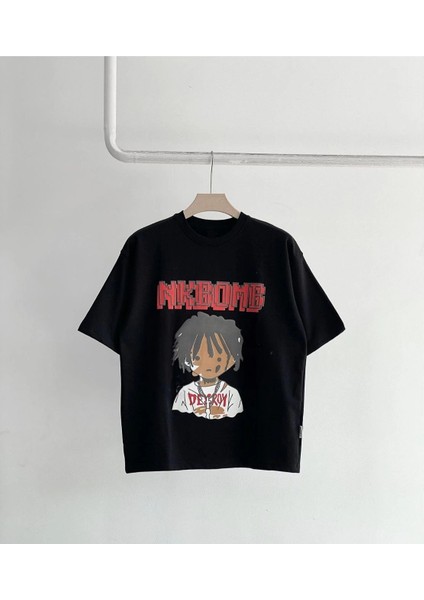 Unisex Çocuk Baskılı T-Shirt - Siyah -Vlmr