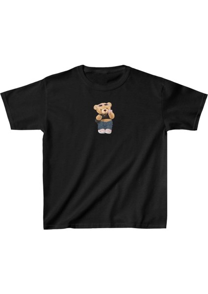 Unisex Çocuk Baskılı T-Shirt - Siyah -Vlmr