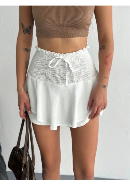 Ayrobin Şortlu Etek - Beyaz -Vlmr modelleri