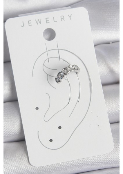 Pirinç Gümüş Renk Zirkon Taşlı Kıkırdak Model Kadın Küpe